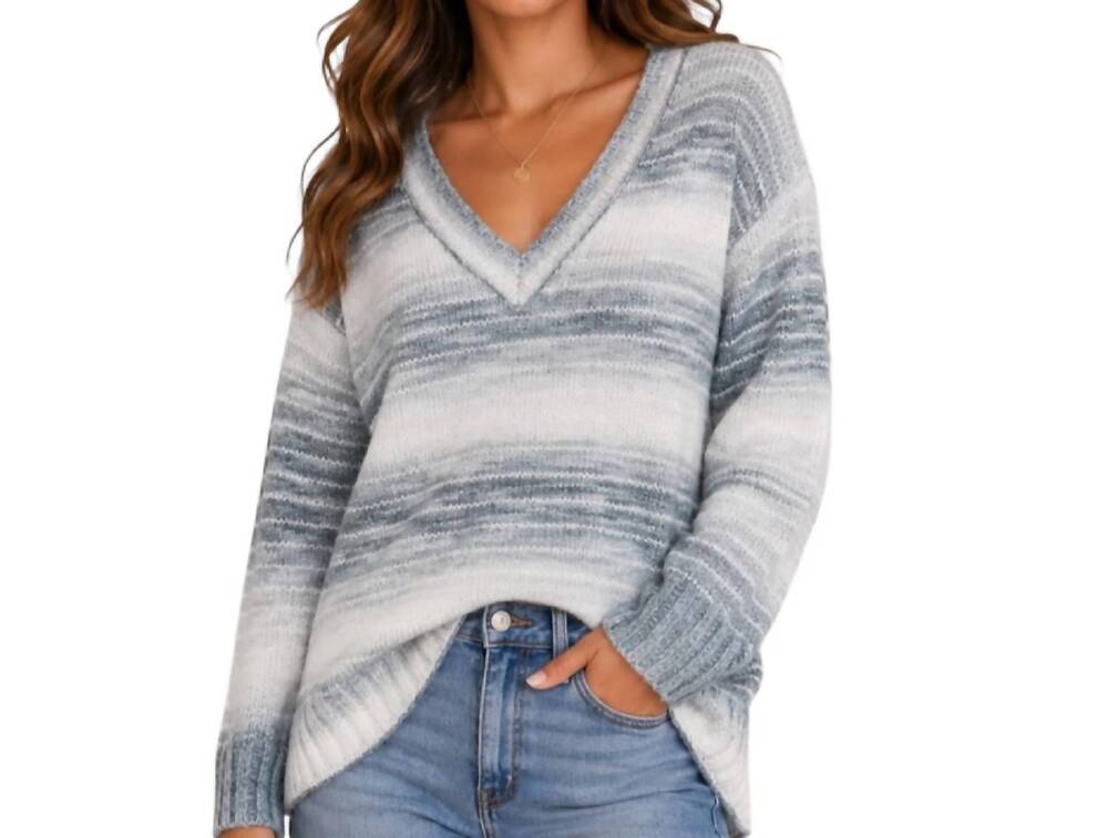 NEW Z SUPPLY autumn stripe v-neck sweater in dusty indigo